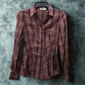 Vintage-Inspired Striped Button-Down Blouse – Size L